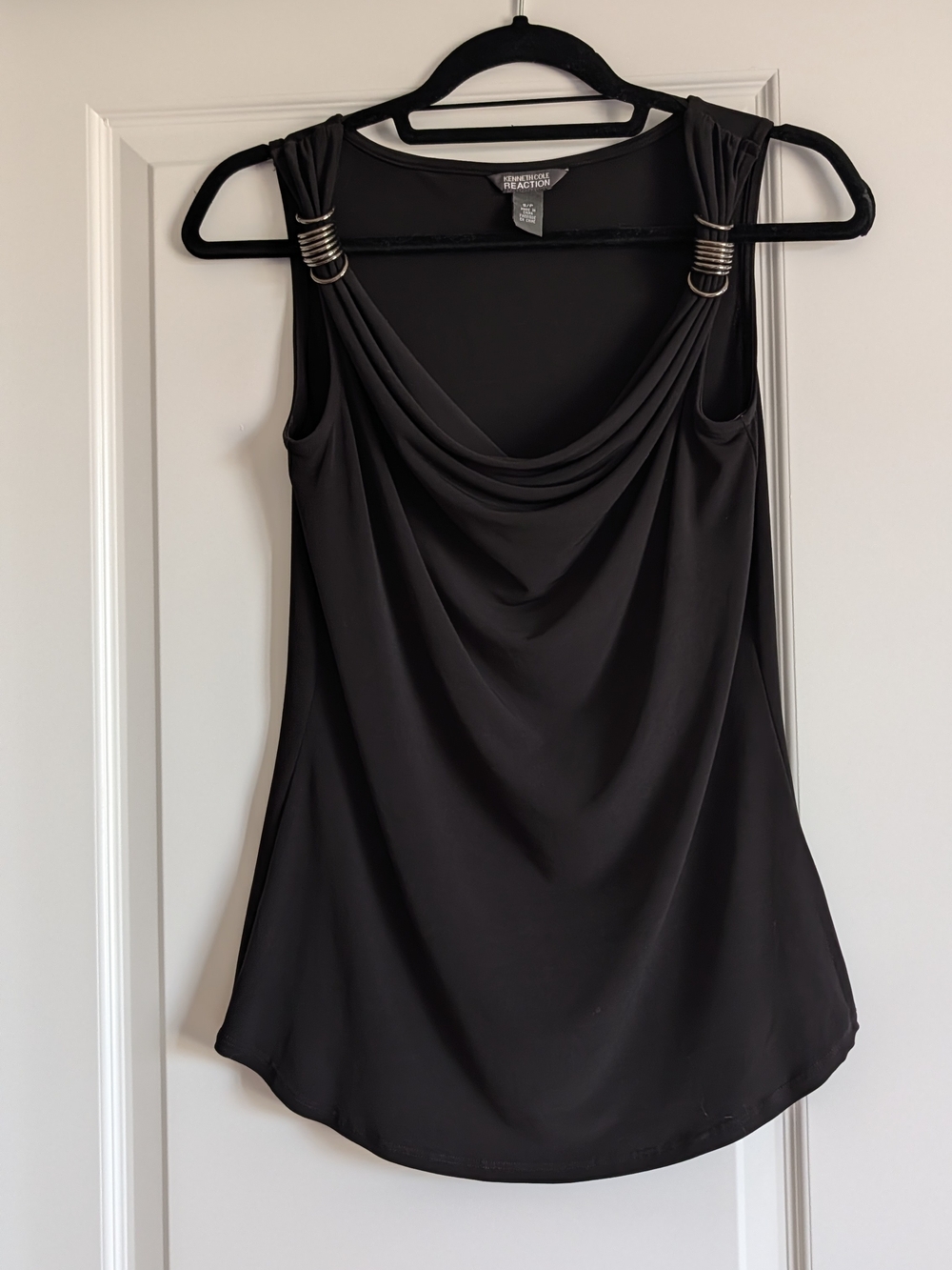 Kenneth Cole Reaction Black Draped Sleeveless Top Size S